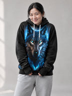 Midnight Wolf Hoodie worn in the studio