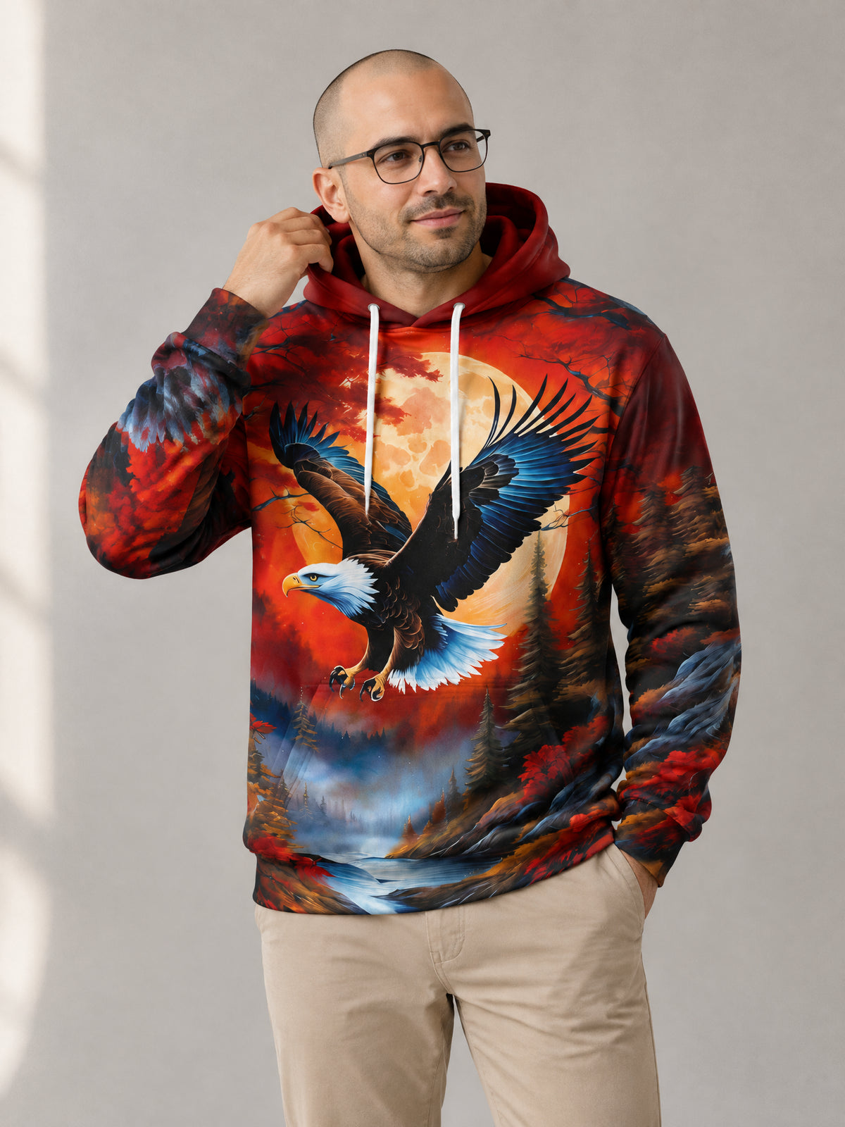 Blood Moon Eagle Hoodie worn in the studio