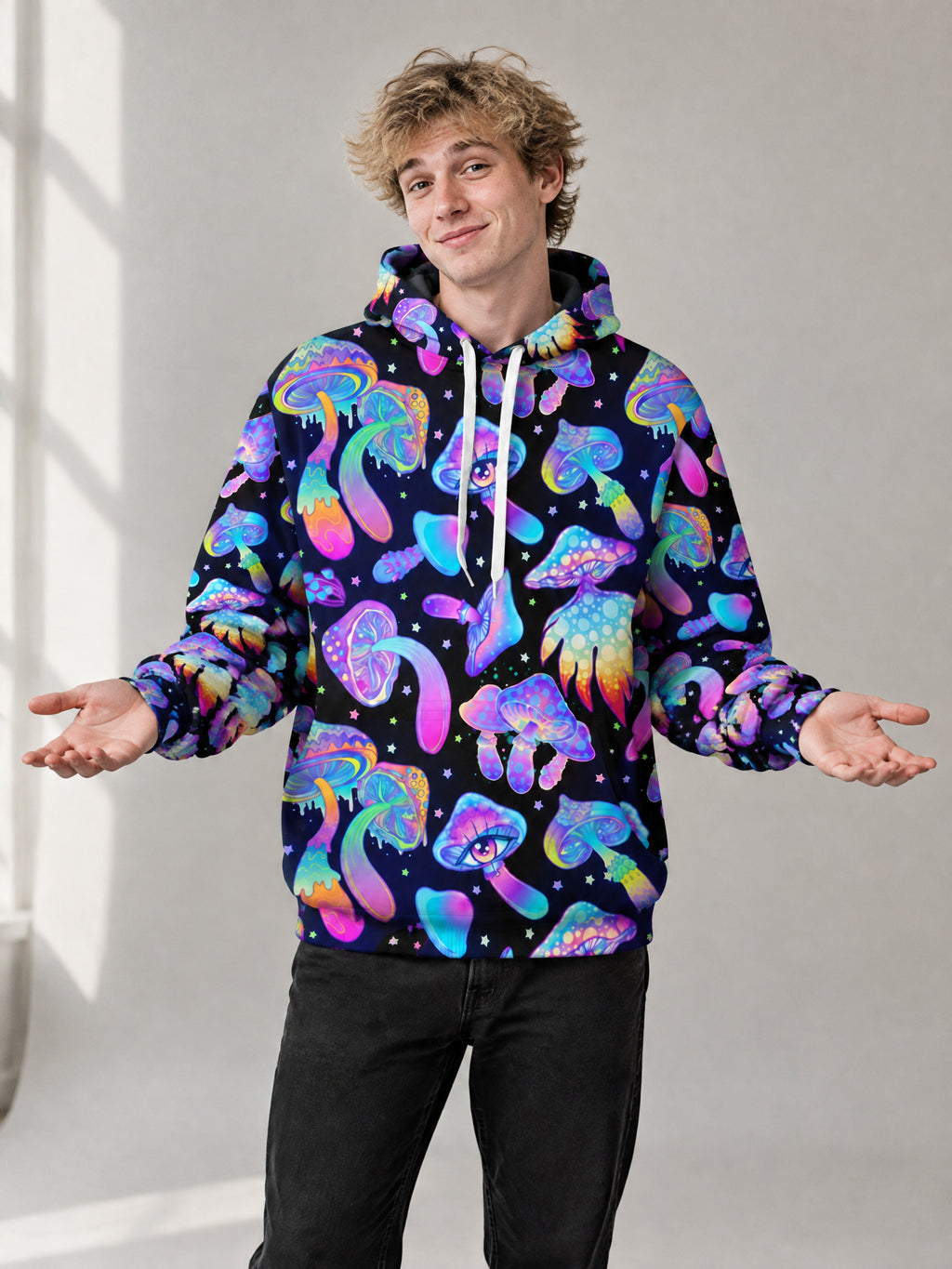 Shroom Bloom Hoodie worn in the studio