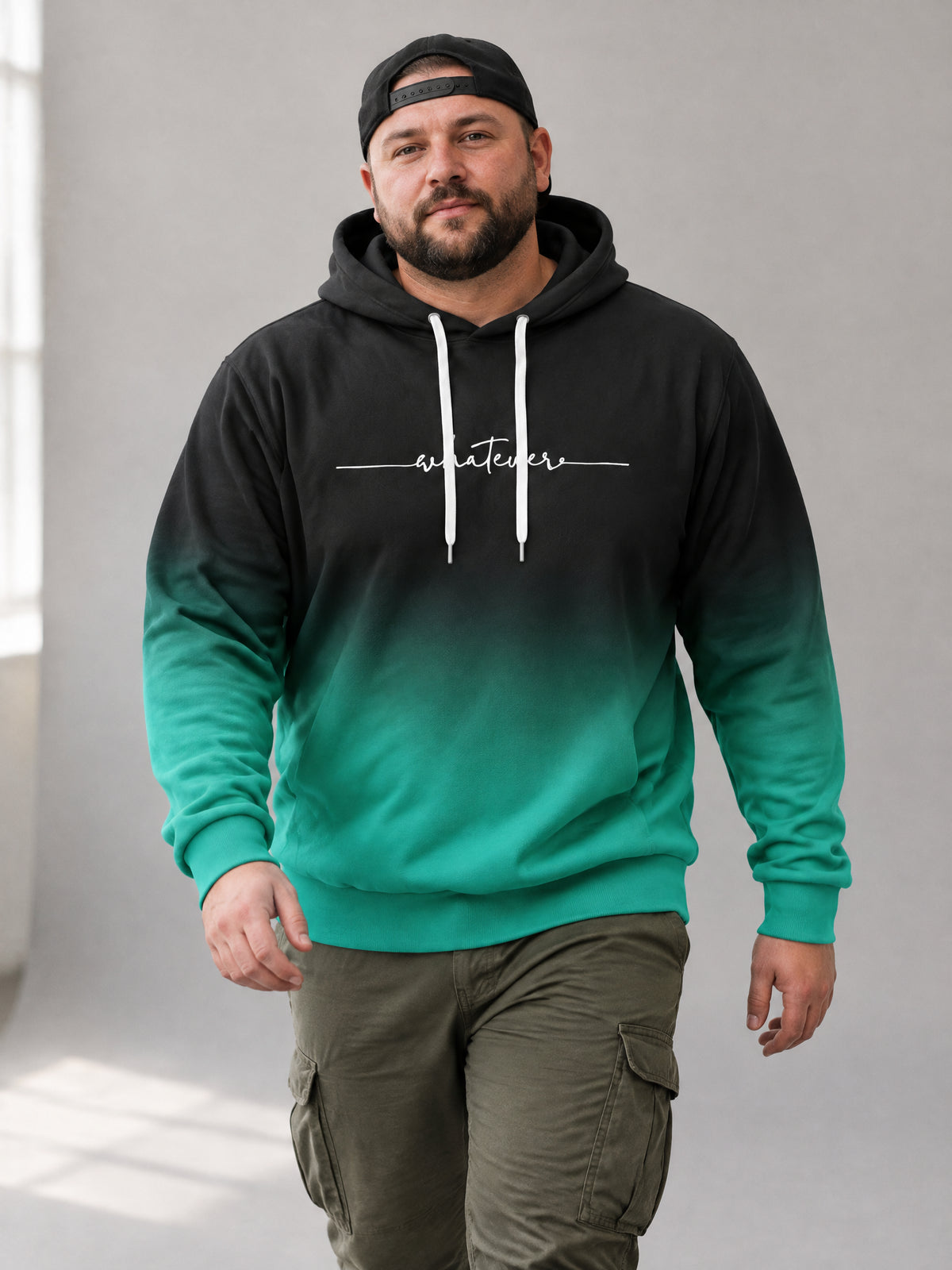 Whatever Fade Hoodie worn in the studio