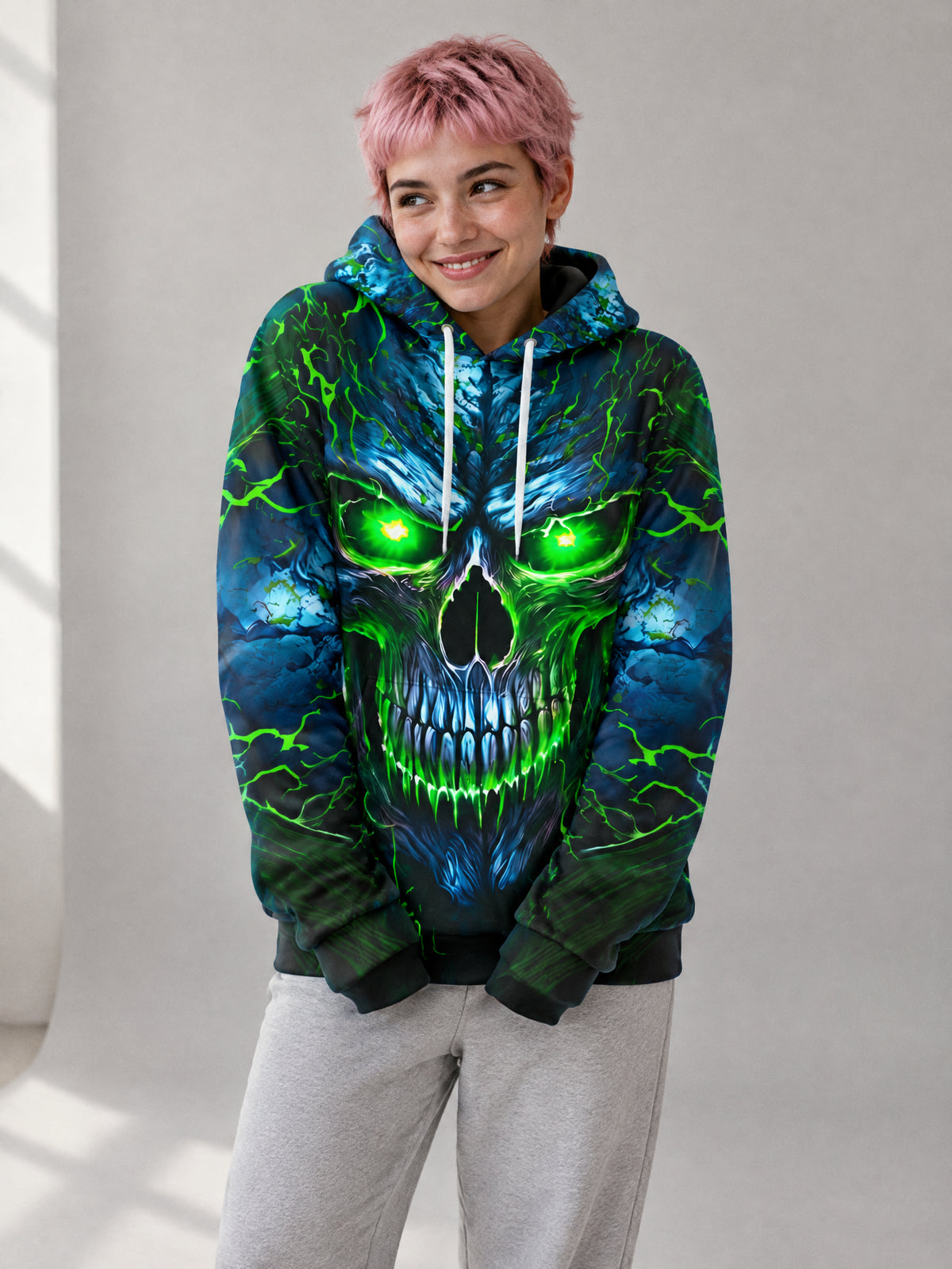 Toxic Skull Hoodie worn in the studio