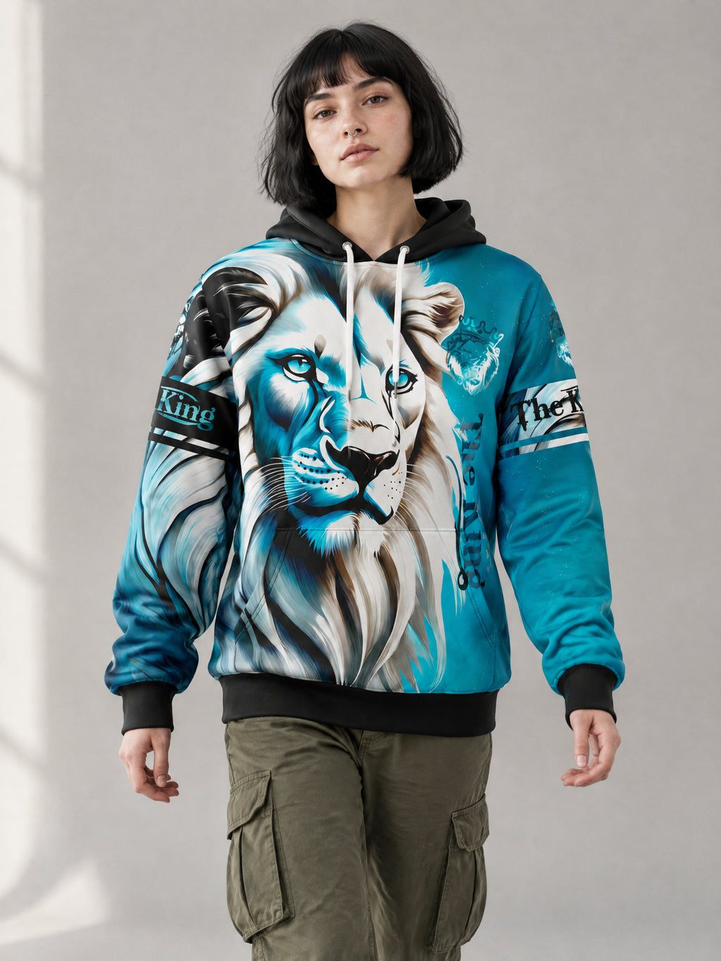 Glacier Lion Hoodie worn in the studio
