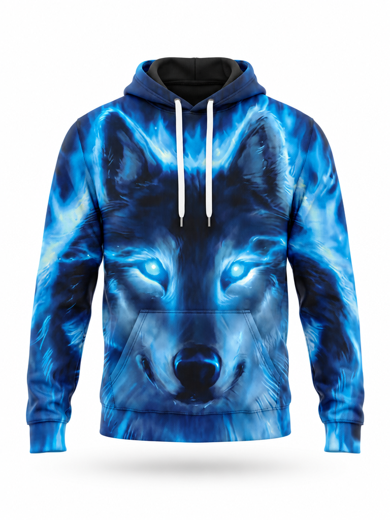 Blue Spirit Wolf Hoodie – front