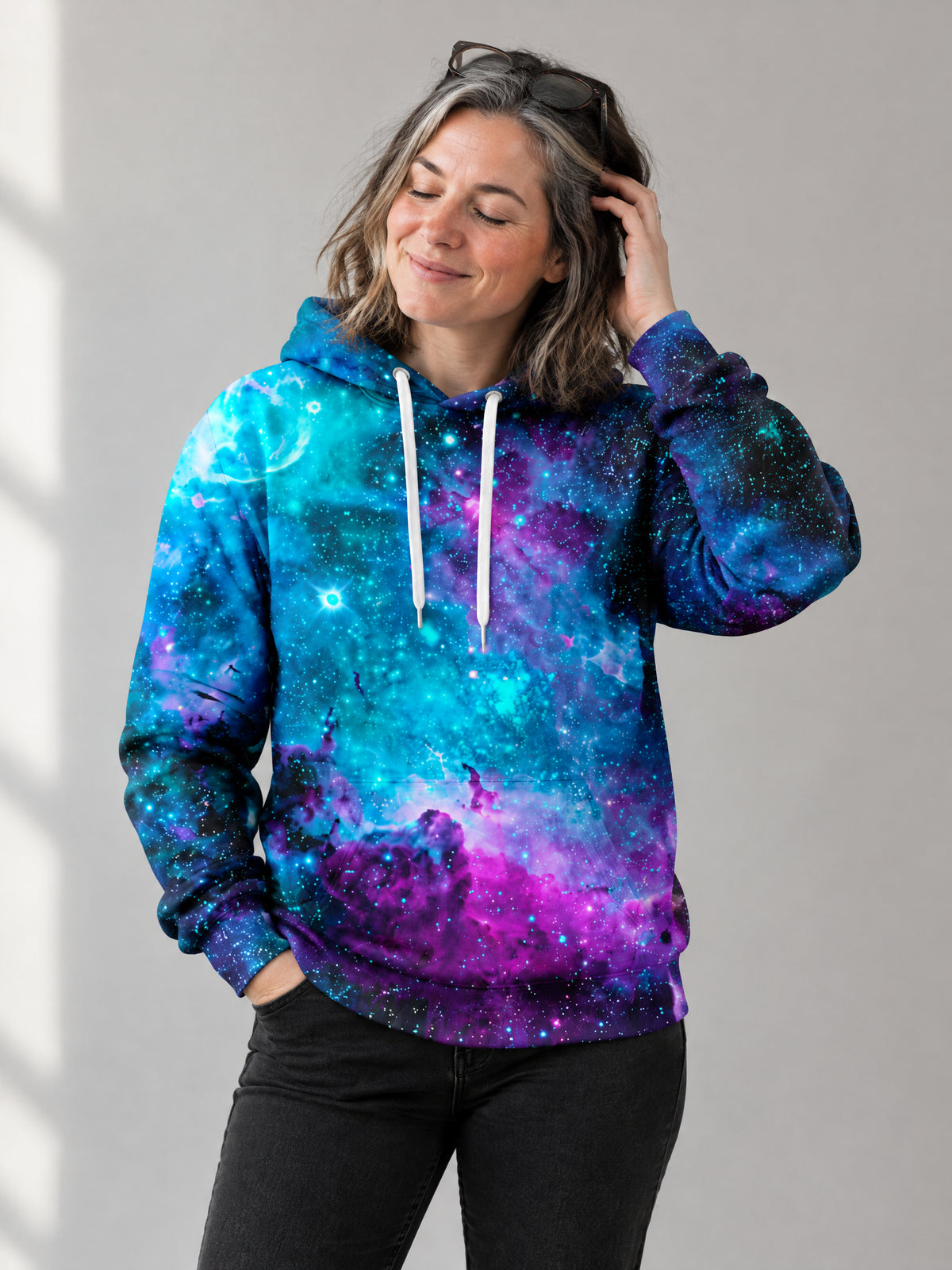 Deep Space Hoodie worn in the studio