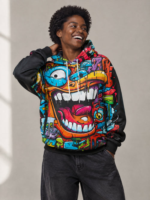 Big Grin Hoodie worn in the studio