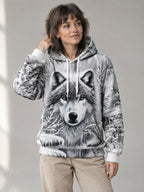 Frostbite Wolf Hoodie worn in the studio