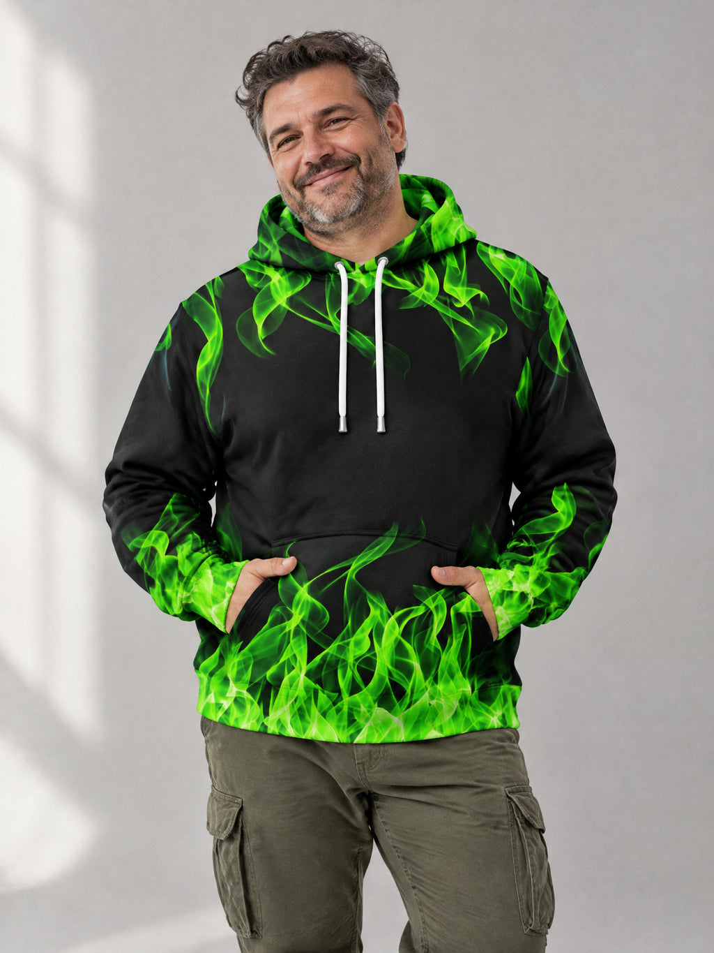 Toxic Flame Hoodie worn in the studio