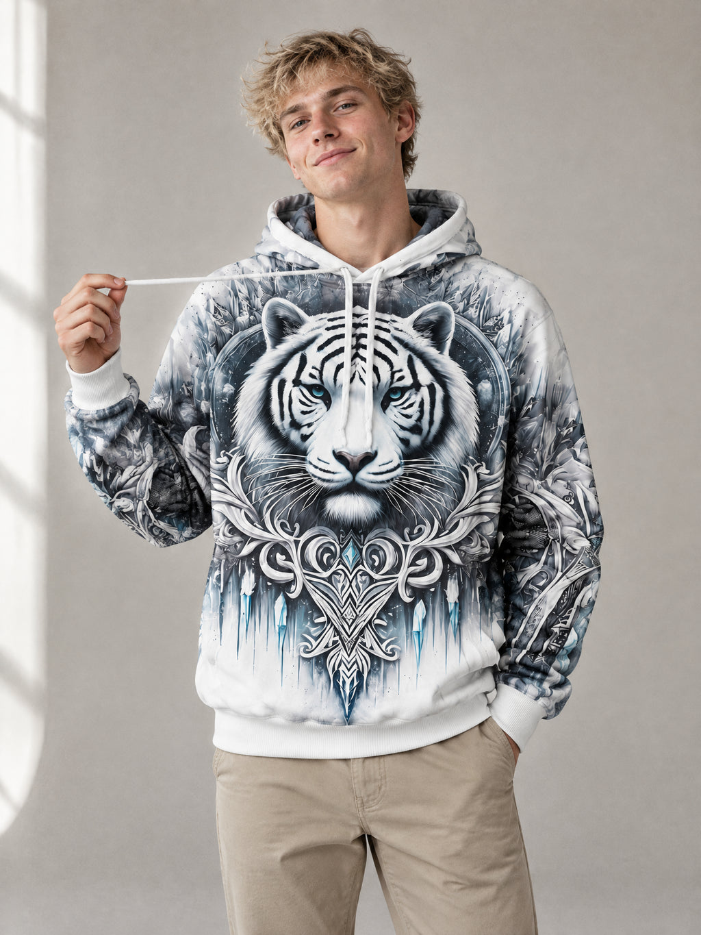 Ice Throne Tiger Hoodie worn in the studio
