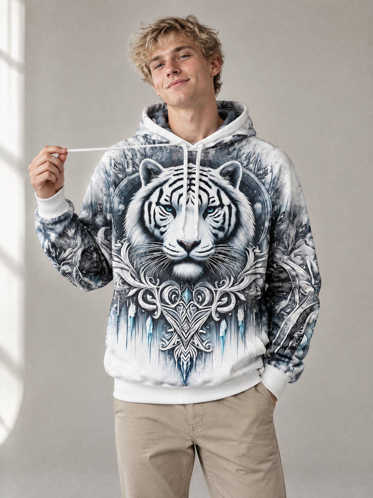 Ice Throne Tiger Hoodie worn in the studio