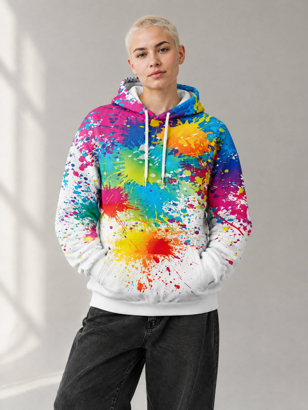 Splatter Hoodie worn in the studio