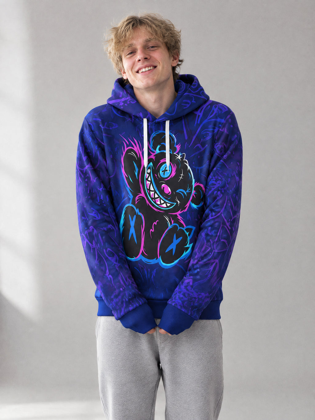 Bad Teddy Hoodie worn in the studio