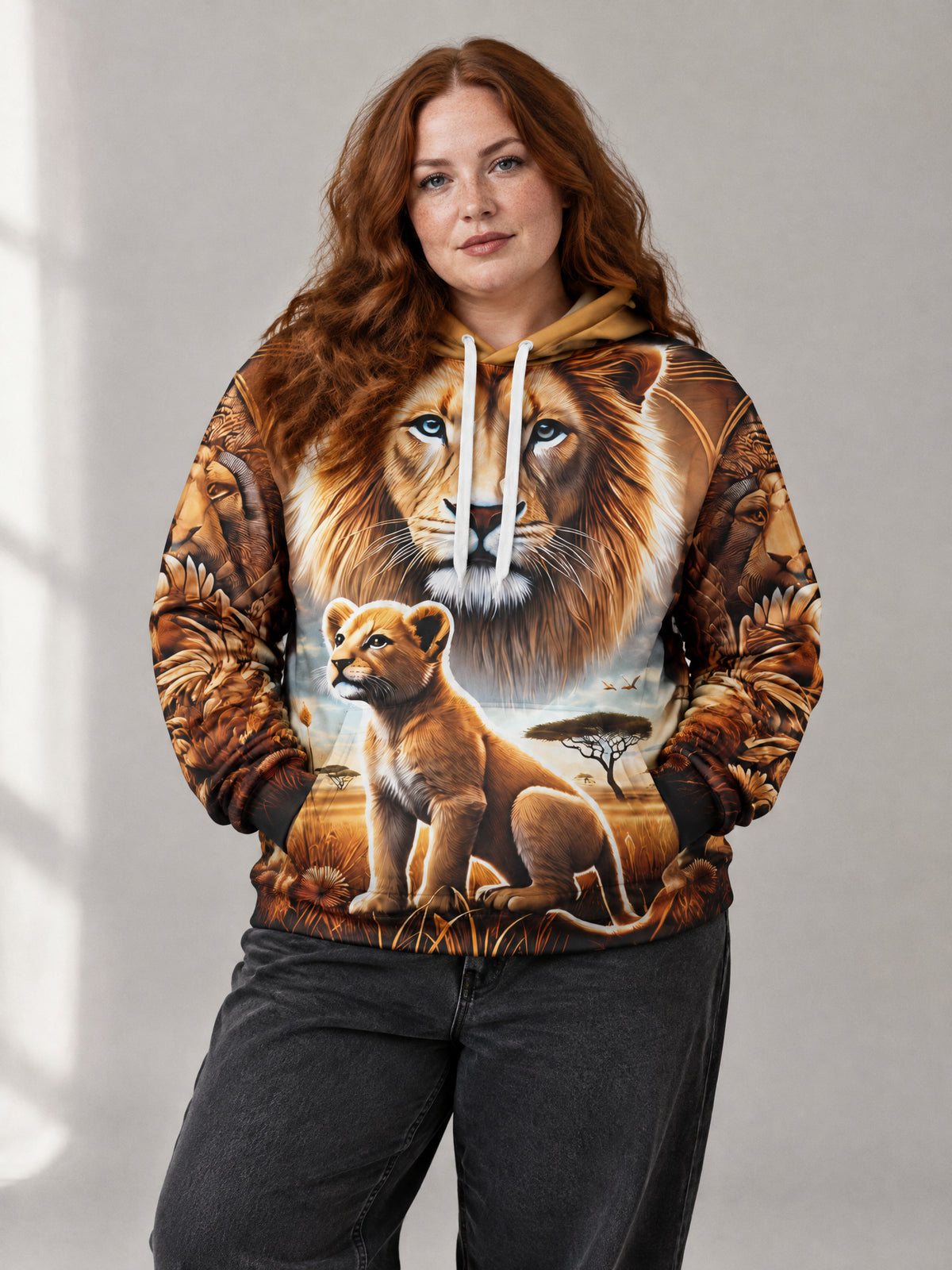 Golden Hour Lion Hoodie worn in the studio